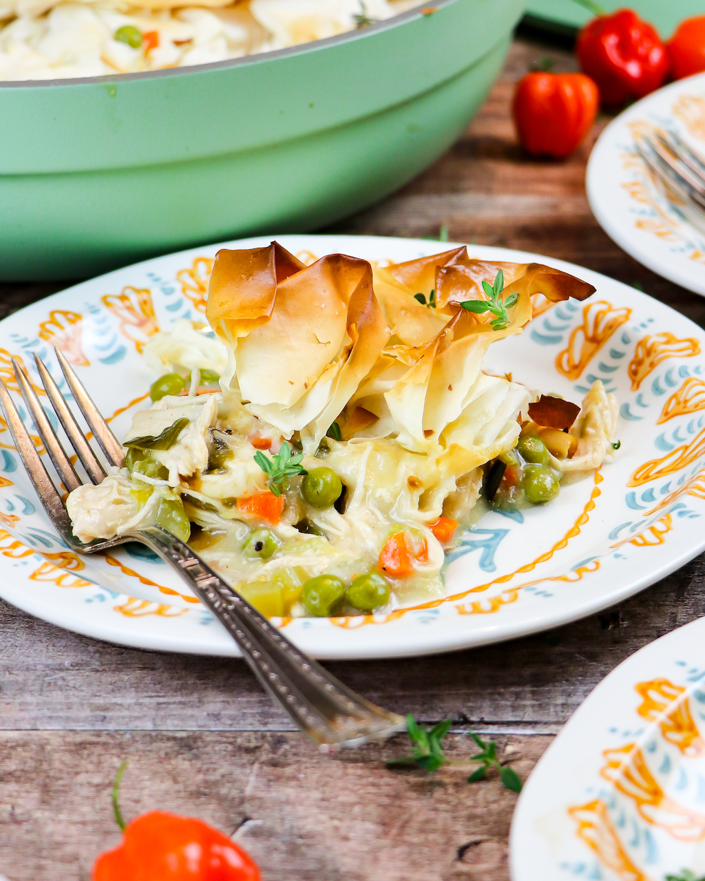 One Pan Chicken Pot Pie with Flaky Phyllo Crust